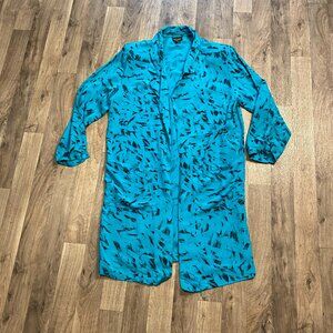 Vintage Leger Teal Patterned Cardigan Lightweight Open Front Shoulder Pads 12